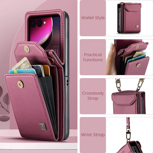 Asapdos HAISI-A03-3 Crossbody Case Compatible With Motorola Razr 2024,Retro Pu Leather Strap Wristlet Flip Case thumb #1