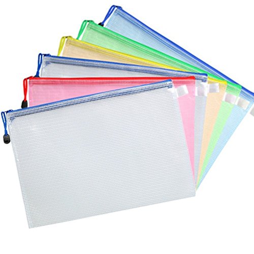 InnoBase Reißverschluss Datei Taschen Papier Dokument Tasche Mesh Dokumententasche File Pouch Storage für Reise-und Bürobedarf Zubehör, wasserdicht, A4 Größe, 6 Packs(Mehrfarbig)