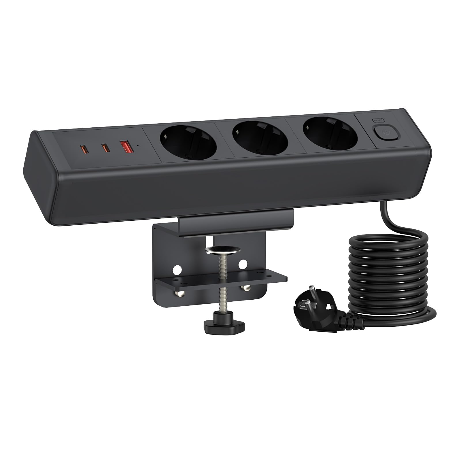Tischsteckdose mit 65W USB C, Haiaoyyds Steckdosenleiste Schreibtisch mit 3 Steckdosen, 1,8M Kabel, Überlastschutz, Schreibtisch Steckdose für Zuhause & Büro, Schwarz