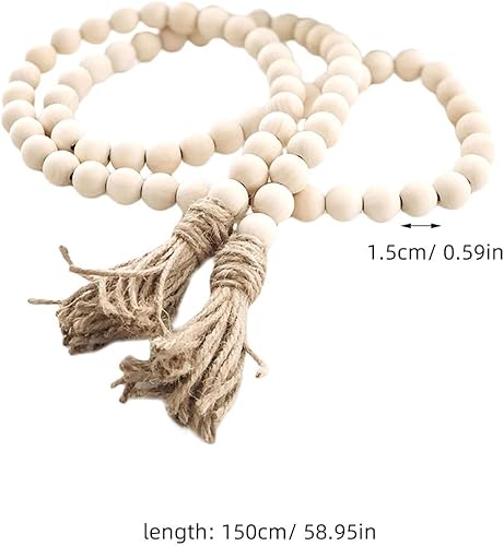 Miniatura 4 de IMIKEYA Guirnalda de cuentas de madera guirnalda de cuentas de madera de granja de 57 pulgadas para bandeja escalonada, cuentas de granja, guirnalda