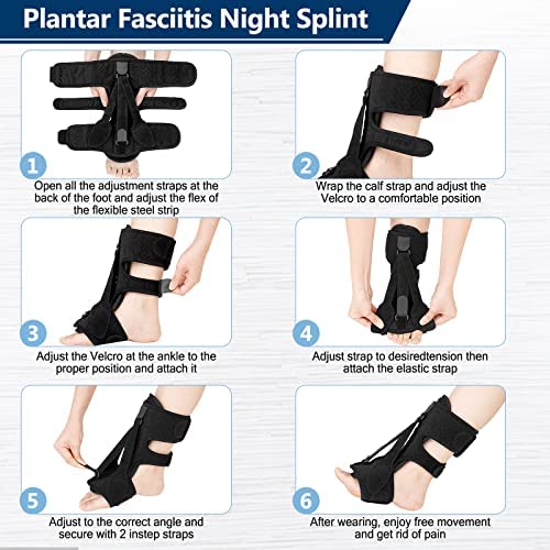 Ikusely Upgrade Plantar Fasciitis Night Splint, Plantar Fasciitis Relief Brace, 3 Adjustable Straps Plantar Fasciitis Night Splint Relief Plantar Fasciitis, Foot Drop, Achilles Tendonitis, Day&Night #TOP4