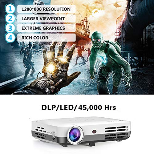 WOWOTO H9 Projector 4000 Lumens Mini Projector LED DLP 1280x800 Real Home Theater Video Projector Wireless Screen Share Support 1080P 3D to 2D HDMI 176'' Android - Thumbnail 3
