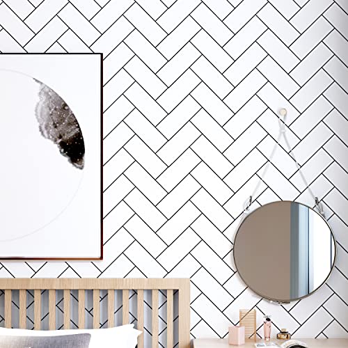 Peel And Stick Wallpaper Black/White Geometric Contact Paper Stripe Wallpaper Self Adhesive Wallpaper Removable Wallpaper 17.5"×118" Modern Vinyl Film Decorative Shelf Drawer Liner Bathroom Kitchen #TOP1