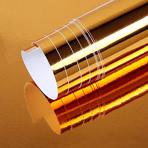 Image of LZLRUN 1FT x 5FT Chrome Mirror Vinyl Wrap Adhesive Car Sticker Decal Film (Gold, 1FT x 5FT)