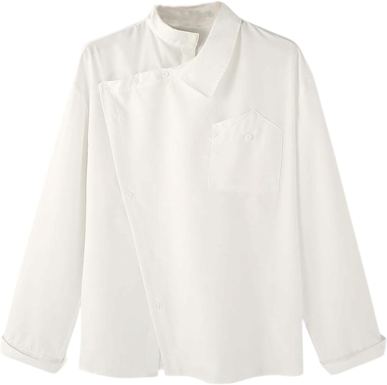 Men's Irregular Shirt Solid Color Stand Collar Loose Long Sleeve Button-Down Casual Fashion Shirts