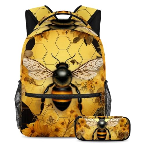 Ensemble cartable Golden Bee Flowers pour un quotidien scolaire stylé