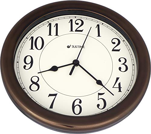 Justime 8.5 Inch Simply High-End Beige Plastic Easy To Read Decorative Wall Clock, Water Resistant, Special For Small Space, Office, Boats, Rv (W86381 Oil Rubbed Bronze) #TOP3
