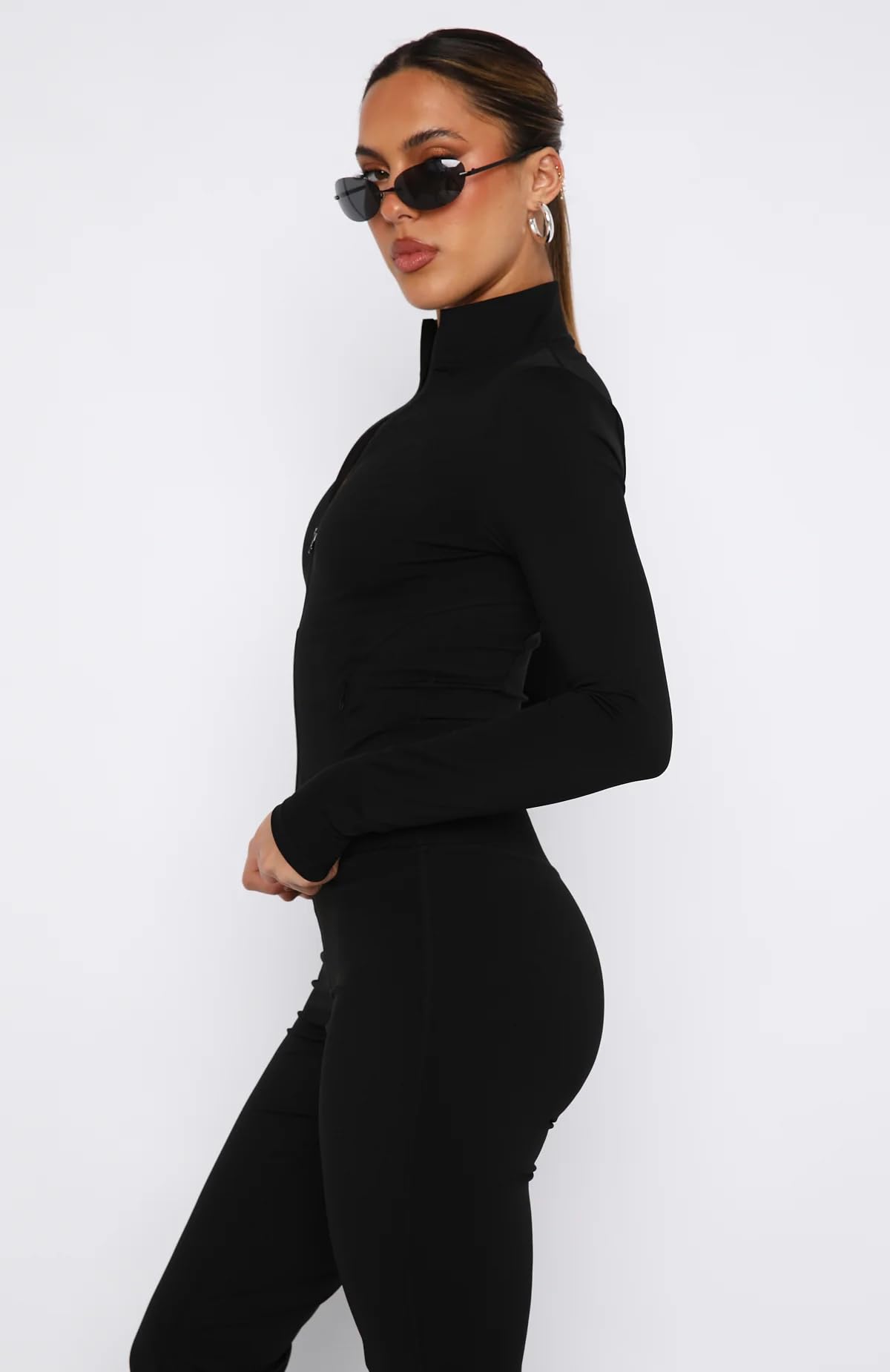 Uaneo Womens White Cropped Slim Athletic Yoga Workout Track Sports Zip Up Jacket, Black-pocket, Large 3