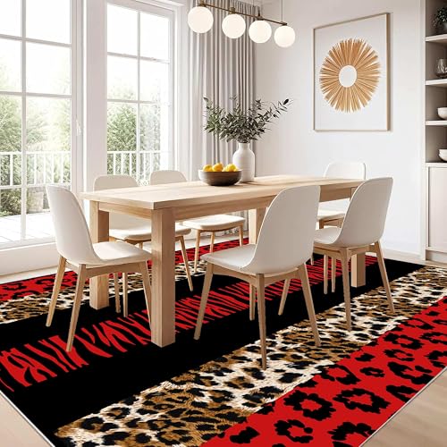 Tapete decorativo animal print negro y rojo 4x6 ft miniatura 5