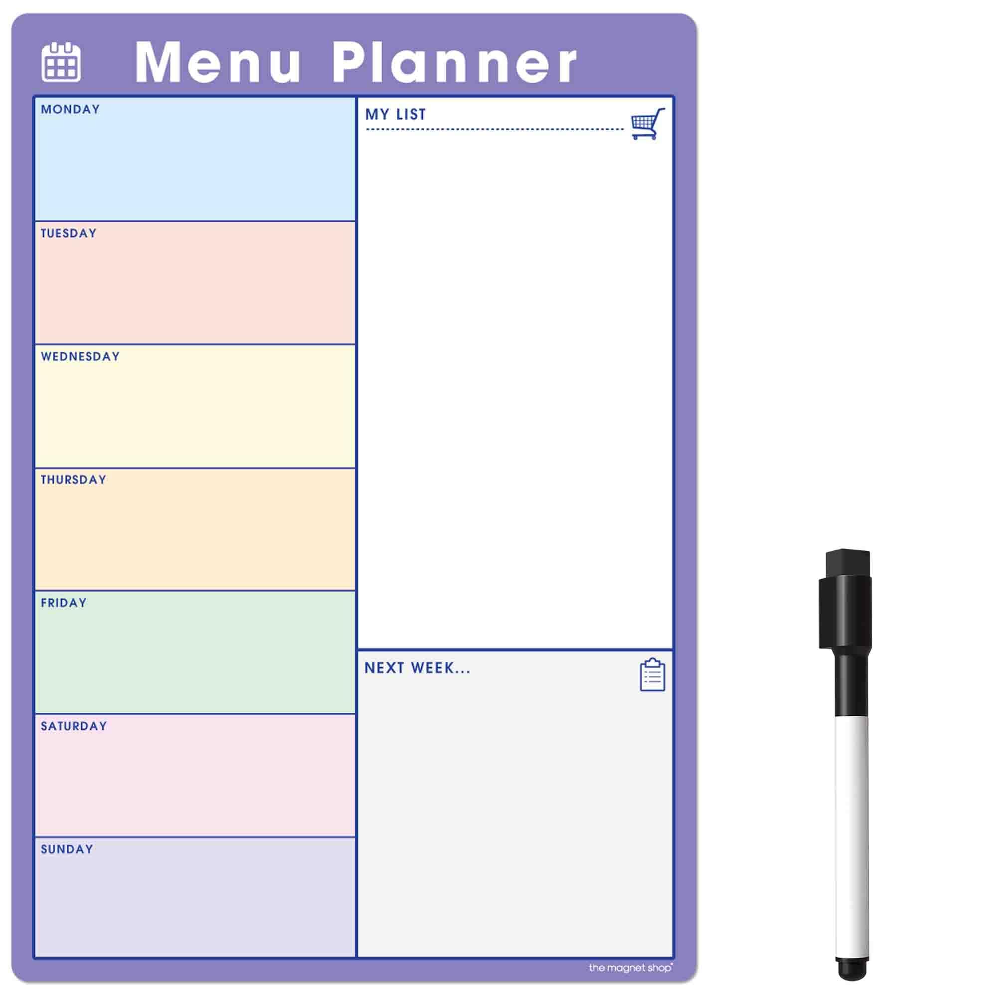 TMS Magnetic Meal Planner for Fridge | Made in the UK | Weekly Meal Prep Whiteboard, Calendar or Organiser for Work or Family Planning (Purple & Pastel, A4 (30 x 21cm))