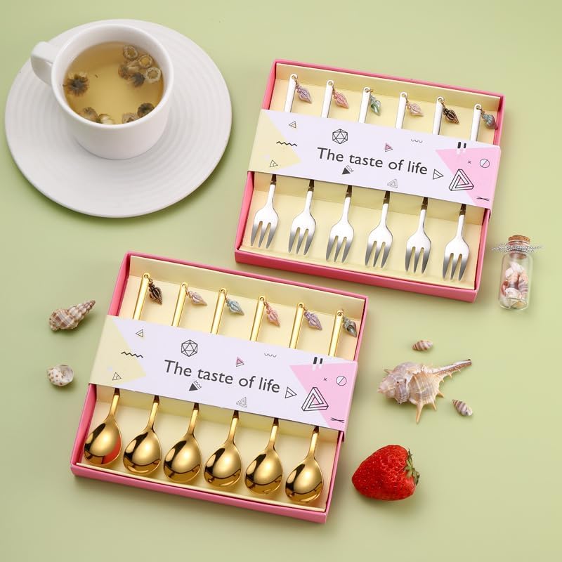 Silverware Flatware Set, 6/24/36/48/60/72pcs Creative Conch Fruit Fork Gift Set 304 Stainless Steel(Silver,10Set-60Pcs)