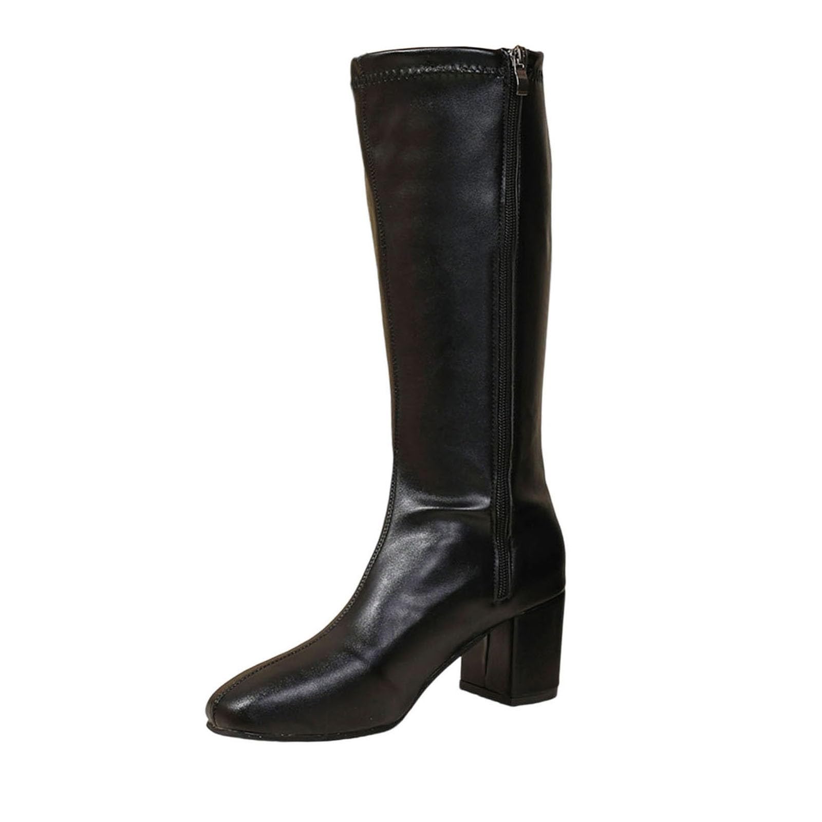Womens Knee-High Boots with Side Zipper Tall Chunky Boots Low Heeled Pointed Toe Date Party Travel Fall Winter