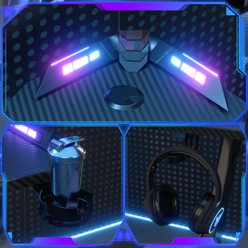 Gaming Tisch mit LED 120x60 cm, Gaming Schreibtisch Z-Frame, Ergonomischer Gamer PC Tisch mit Getränkehalter, Kopfhörerhaken, Stabiler Computertisch, Schwarz – Bild 6