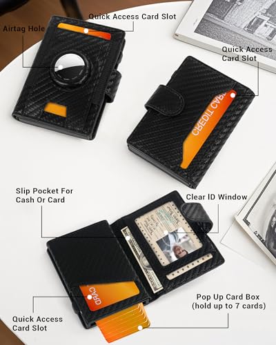 Airtag Wallet for Men, Smart Slim Pop Up Credit Card Holder Wallet with Magnetic Closure, Rfid Blocking Mens Bifold Wallet with Aluminum Card Case4