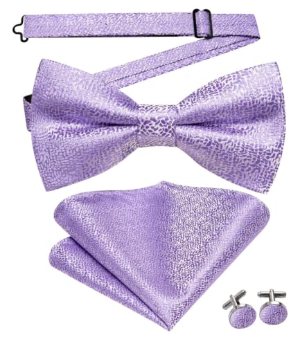 Image of Dubulle Mens Paisley Striped Bowtie Set Pre-tied Bowtie for Men and Pocket Square Set Wedding Business