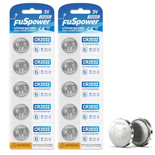Fuspower CR2032 Battery for Car Key: 3V Lithium Batteries 10 Pack - CR 2032 Coin Cell for Watch Remote Tracking Device Toys Replacement - Independence Day LED Lights Summer Road Trip Car Keys