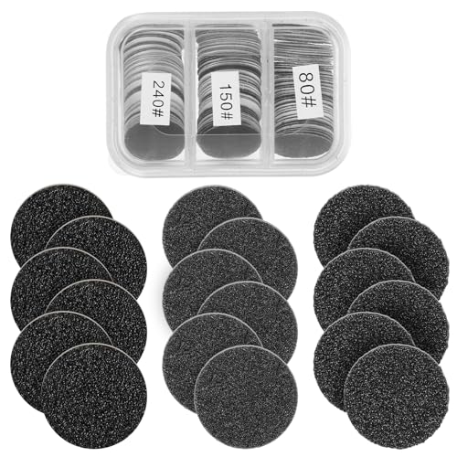 150 discos de lijado para pedicura, 25 mm, para pedicura, #80#150#240, papel de lija de repuesto con fresa de metal redondo para uñas, piel muerta, talones agrietados