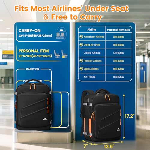 MATEIN Personal Item Backpack 18x14x8 with Shoe Compartment Detachable, Airline Approved Carry On Backpack for Travel with Electronics Case, Water Resistant Lightweight Luggage Bag Fits 17 inch Laptop2