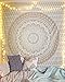raajsee Blanc Doré Mandala Ombre Tentures Murales Indiennes/Doré Tapisserie Mandala Hippie/Psychedelique Bohemian Rideaux Orientale Decorations/Golden Tapestry Couvre lit Twin 140x210cms 52x82 inch