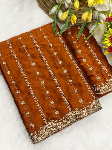 Image of RADHA Women's Embroidery Work Saree with Designer Border for Festive and Traditional Ethnic Drape Saree with Detailed Thread Style Pattern and Elegant Occasion Look