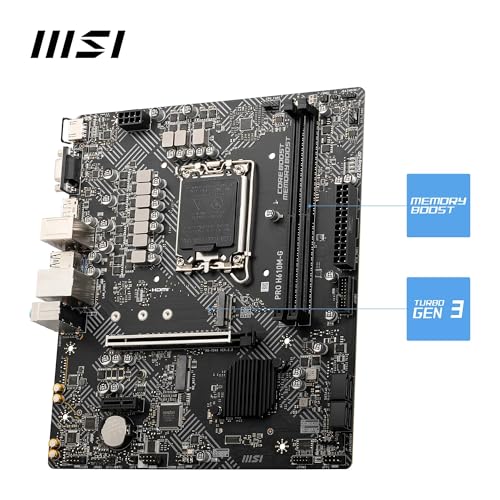 Image of MSI PRO H610M-G Motherboard, Micro-ATX - Supports Intel 12th & 13th Gen Core Processors, LGA 1700 - DDR5 Memory Boost 4800MHz /MAX, PCIe 4.0 x16 Slot, M.2 Gen3 Slot
