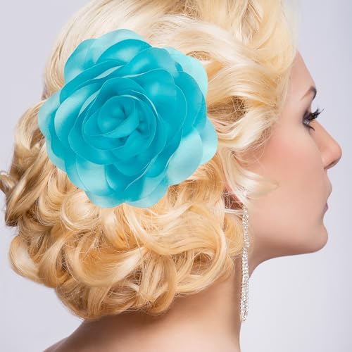 Image of Dainty Fabric Rose & Camellia Flower Oversized Brooch Pins & Hair Clip - Large Lapel Pin, 4.3in /7.5in