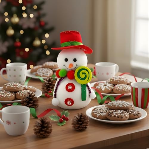 Image of Crackles Snowman Decoration 18CM with Scarf & Hat | Cute Christmas Snowman Figurine for Table, Home & Xmas Tree Decor | Festive Ornament for Party & Gifts