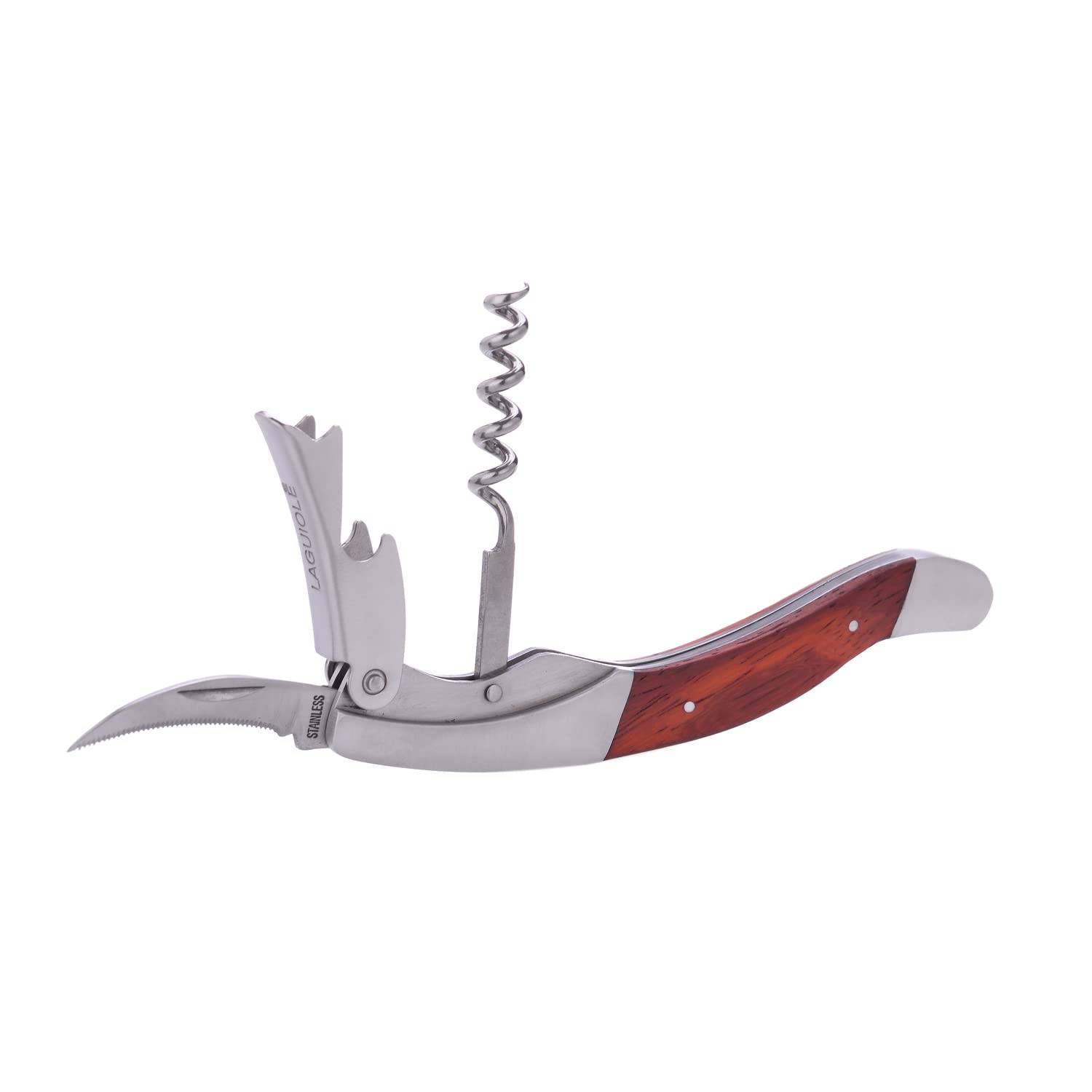 LAGUIOLE - Sommelier - Manico in legno di pero - Cavatappi, Tagliacapsule e Apribottiglie - Confezione regalo - acciaio inossidabile - rosso