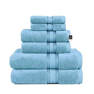 LANE LINEN Luxury Bath Towels Set – 6 Piece Set, 100% Cotton Bathroom Towels, Zero Twist, Quick Dry Shower Towels, Extra Soft Absorbent Bath Towel, 2 Bath Towels, 2 Hand Towels, 2 Wash Cloths – Blue