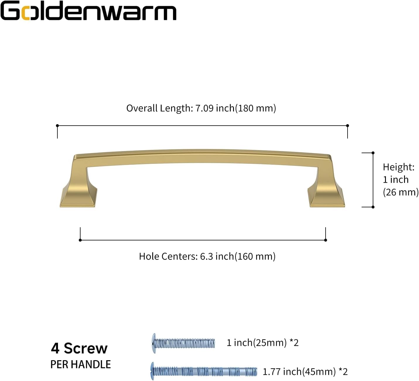 Goldenwarm 20 Pack Square Drawer Handles, Kitchen & Wardrobe Cabinet Handles - 160mm Hole Centers Solid Zinc Alloy - Image 2