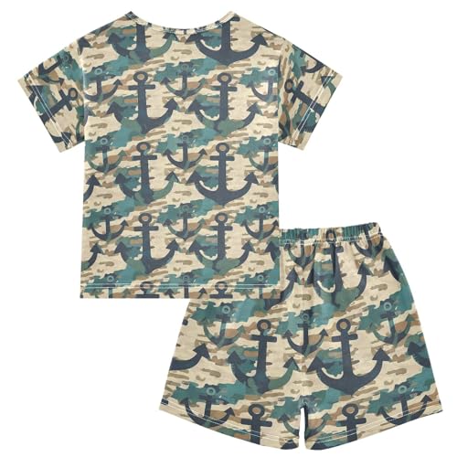 ALAZA Anchor Geometric Camouflage Pajama Set Short Sleeve Sleepwear Soft Lounge Nightwear2