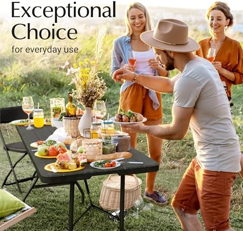 2 PACK of 6 Feet Foldable Table with Built in Handle & Steel Legs | 6FT Heavy Duty Folding Portable | Perfect for Party, Dining, Wedding, Events, Picnic Indoor Outdoor Camping Utility Folding - 6 Foot - 4