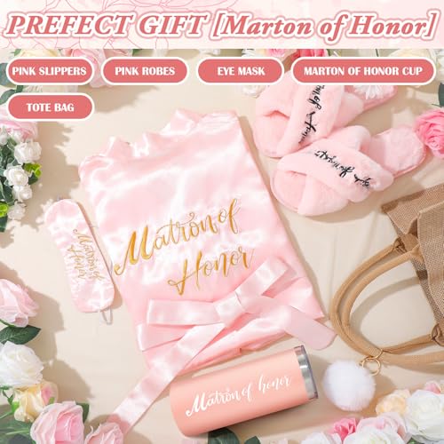 Image of Handepo 5 Pcs Bride Robes for Wedding Day Set Bride to Be Gifts Bridal Shower Gifts Bridesmaid Robe with Slippers Tumbler