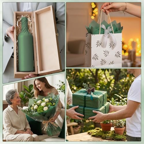 Image of woric 160 Sheets Dark Green Tissue Paper for Gift Bags 20 X 14 Inches | Forest Green Tissue Paper Bulk for DIY Crafts Wedding Birthday Tropical Party Decorations