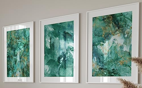 Eviepops Prints Abstract Teal Gold Texture Style Set of 3 Unframed ...