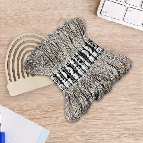 Image of 10 Skeins Grey Polyester Embroidery Floss Metallic Shimmer Crewel Cross Stitch Threads Silver Glitter Floss for Sewing Making String Art Tassels DIY Project Friendship Bracelets Home Decor