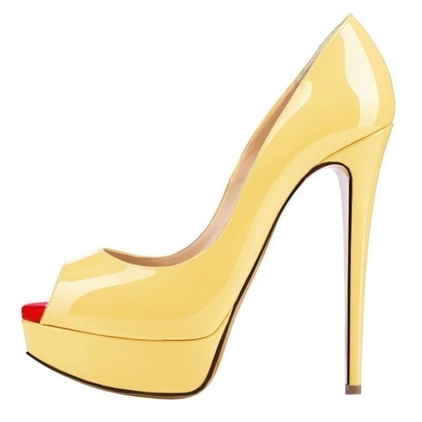 QIANKUN Sexy Open Toe Platform Women High Heels Super High Patent Leather High Heels Shoes Red Wedding Stilettos-yellow,39 — image 1