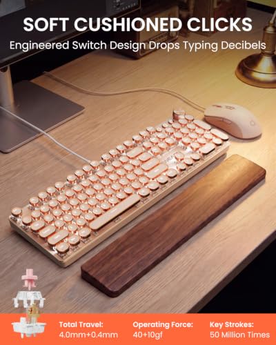 Image of EWEADN Wired Typewriter keyboard and Mouse Combo, Typewriter Style Mechanical Gaming Keyboard,104 Keys Backlit LED Keyboards, Media Control Knob, Wired Keyboard Pink Switch for Windows /Mac /PC-Pink