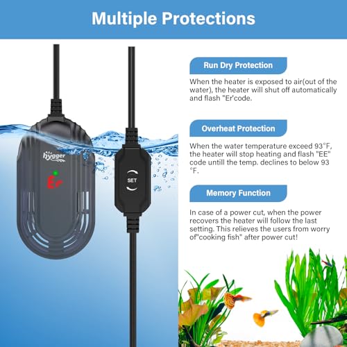 Image of hygger Small Aquarium Heater, 15W Submersible Betta Fish Tank Heater with Adjustable Temperature External Controller, Turtle Heater with LED Display for up to 2.5 Gallon Tanks