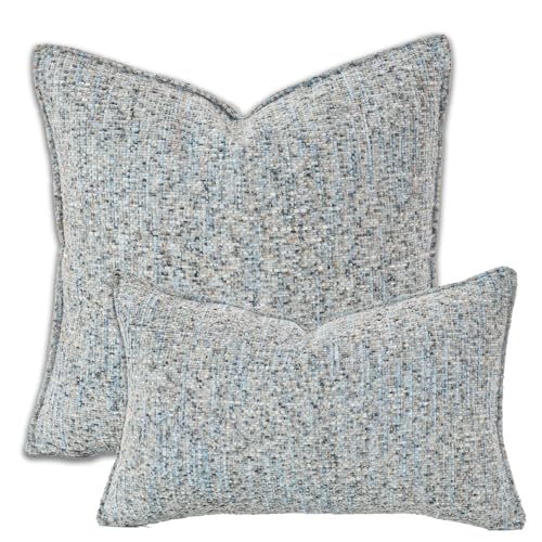 HERAYLI Premium Series Tweed Style Throw Pillow Cover, Linen Woven Textured Luxury Thick Cushion Case for Home Décor, Azure, 18x18 Inch