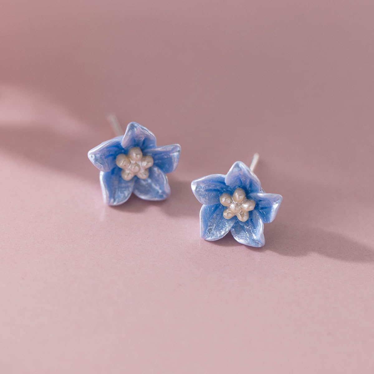 925 Sterling Silver Flower Stud Earrings for Women Teens Blue Flower Stud Earrings Hypoallergenic - Image 6