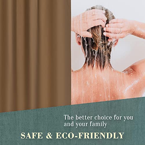 Image of No Hook PEVA Shower Curtain or Liner - 8G Heavy Duty Brown Bathroom Shower Curtain No Hooks Required, Waterproof Plastic & PVC Free, Standard Size 71 x 74, Brown