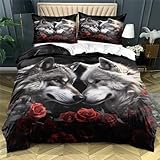 Ydtwnyq 3D Printed Bedding Set for Adult Kids Boys Girls Bedroom Indian Dream Catcher Animal Wolf Comforter Cover Wolves Couple Bedding Sets Comforter/Quilt Cover Black King Size 264 * 228