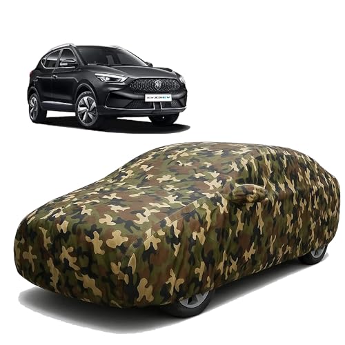 Image of Sulfar 100% Waterproof Car Body Cover Compatible with Mirror for MG ZS EV with Long Lasting Durable Material (Triple Stitched, Full Bottom Elastic, Camouflage Army)