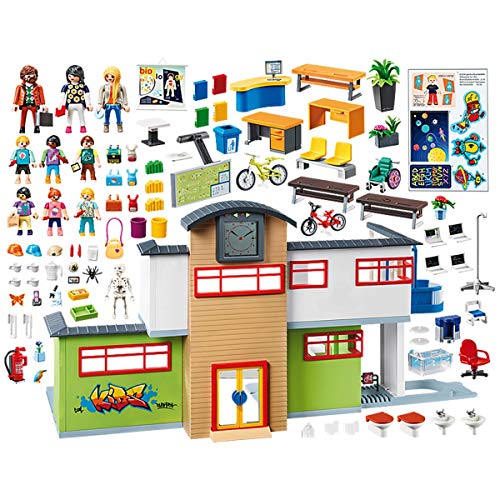 PLAYMOBIL City Life 9453 Große Schule mit Zwei Klassenzimmern, Sekretariat, Treppe, integrierten Schließfächern… – Ansicht 2