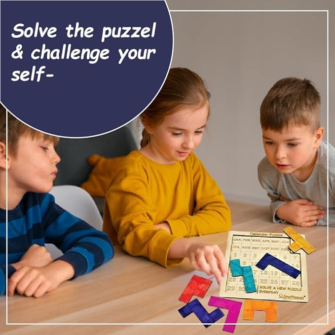 Image of Braintastic Wooden Jigsaw Puzzle Travel Board Game Learning & Creative Educational Intelligence Brain Games Sorting Puzzle Toys for Kids (Calendar Puzzle-PO1)
