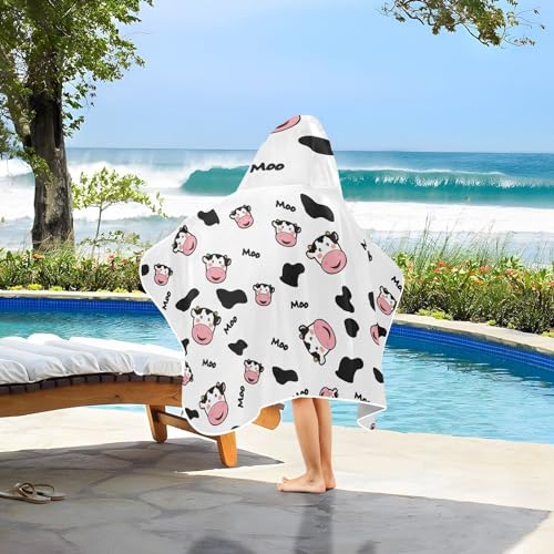 Image of Kids Beach Towel for Boys Girls, Cute Cow Cow Print Bath Towel Wrap, Baby Hooded Towels, Toddler Soft Pool Swim Towels