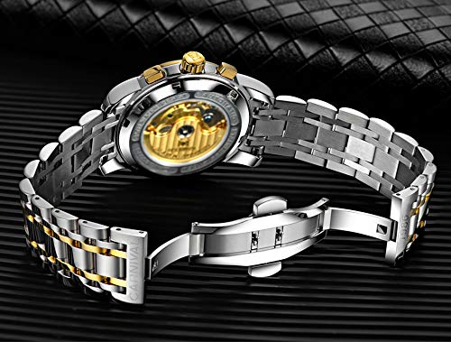 Carnival Mens Automatic Machine Gold Stainless Steel Sapphire Waterproof Mens Multifunction Blue Watch #TOP4