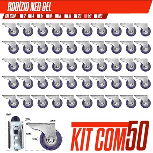 Kit 50 Rodizio Fixo de Gel Rodinha Para Sofá Retratil Cama Auxiliar Gaveteiro Conjunto Economico