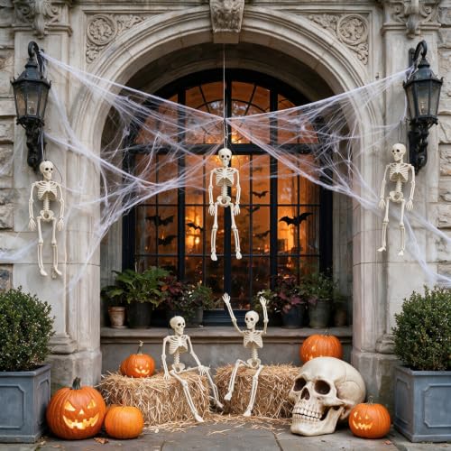 5PCS Skeletons Halloween Decorations 16" Full Body Stayable Movable Joints | Posable Small Skeletons Halloween Party Decorations Hanging for Yard, Graveyard, Haunted House Halloween Decor Indoor Outdoor — view 4